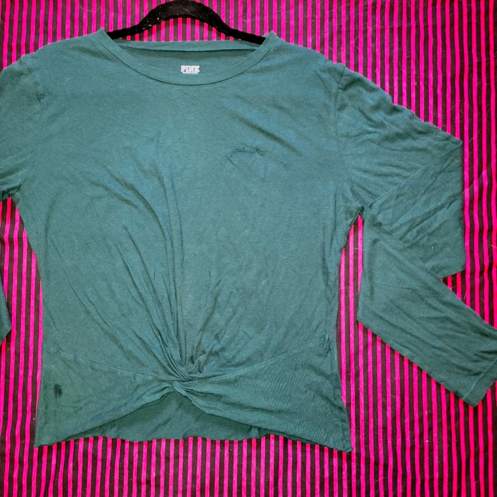 PINK Victoria's Secret long sleeve crop shirt green NWOT L Large